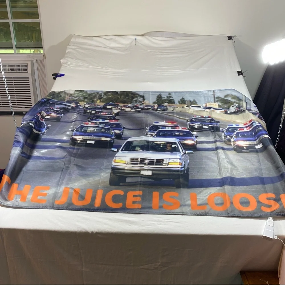 The juice is loose OJ chase fabric banner 34